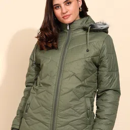 ELLIPSE Women Solid Hooded Collar Padded Jacket-29