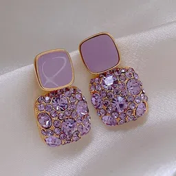 DressBerry Korean Gold-Plated American Diamond Square Drop Earrings-44