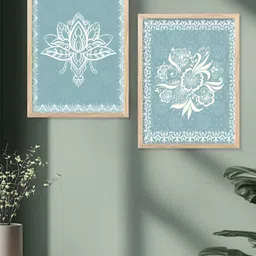 Kotart Brown & Blue 2 Pieces Floral And Botanical Printed Wooden Portrait Wall Arts-picture-29
