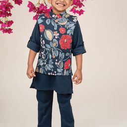 LITTLE COLLARS Boys Floral Embroidered Regular Kurta with Pyjamas-image-64