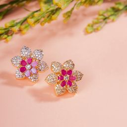 Opal Touch Set Of 3 Gold-Plated Cubic Zirconia Floral Shaped Changeable Studs image 5