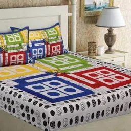 Aura Red & Blue Geometric 144 TC Queen Bedsheet with 2 Pillow Covers-image-68