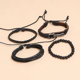 UNIVERSITY TRENDZ Men 4 Leather Antique Wraparound Bracelet-image-44