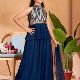 Aarika Girls Embroidered Regular Sequinned Kurti with Palazzos & With Dupatta image 3