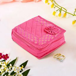 Kuber Industries Pink Floral Self Design Jewellery Organiser-70