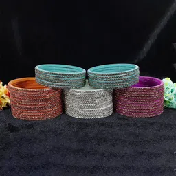 ZULKA Set of 96 Glass Bangleswith Golden Zircon Stone | Fancy Women's Bangles Glass-picture-43