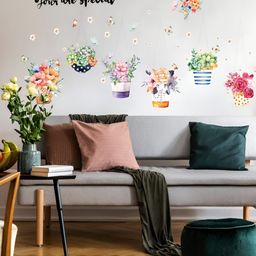 INDIAN ROYALS Pink & Green Printed Flower Pot Design Vinyl Self Adhesive Wall Sticker-image-29