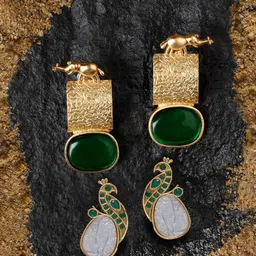 AMI Set Of 2 Gold-Plated Artificial Stones Studded Peacock Shaped Studs-63