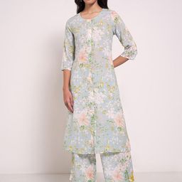 RANGMANCH BY PANTALOONS Women Floral Printed Regular Pure Cotton Kurta with Trousers-picture-17