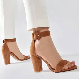 GLO GLAMP Women Brown Ankle Strap Block Heels-55