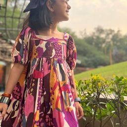 Peekaaboo Kids Print Puff Sleeve Fit & Flare Dress-image-92