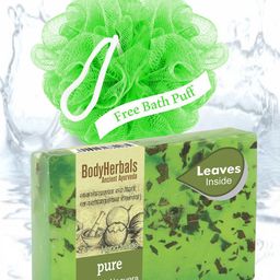 BodyHerbals Pure Neem Aloevera Bathing Soap Bar with Natural Chunks 100g & Free Bath Puff-28