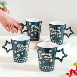 Nestasia Green & White 4 Pieces Text or Slogans Printed Ceramic Glossy Mugs 300ml-13