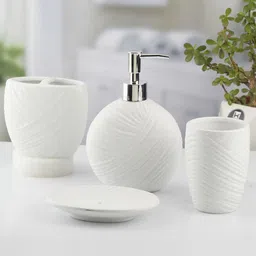 Kookee White 4 Pieces Abstract Ceramic Bath Accessories Set 400 ml-7