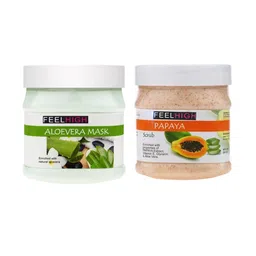 FEELHIGH Set of Aloevera Mask & Papaya Face-Body Scrub - 500 ml each-46