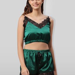 PRETTY LOVING THING Women Green & Black Satin Night Suit-image-8