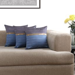 ANS Blue & Purple Set of 3 Colourblocked 16" X 16" Square Cushion Cover-6