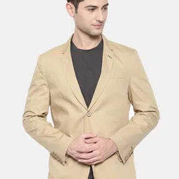 The Indian Garage Co Men Beige Solid Regular Fit Casual Single-Breasted Pure Cotton Blazer-20