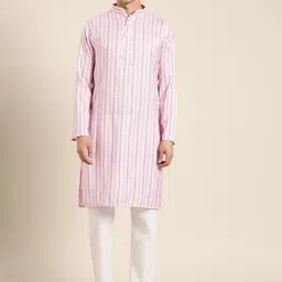 SOJANYA Men Pink & Blue Striped Kurta-picture-7