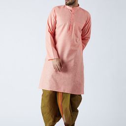 SOJANYA Men Orange & Olive Green Solid Kurta with Dhoti Pants-image-70