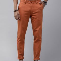 Roadster Men Orange Straight Fit Solid Trousers-image-66
