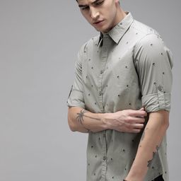 Roadster Men Grey Printed Regular Fit Casual Sustainable Shirt-image-22