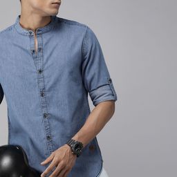 Roadster Men Blue Solid Cotton Denim Shirt-image-93