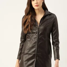 Leather Retail Women Coffee Brown Solid Lightweight Leather Jacket-picture-37