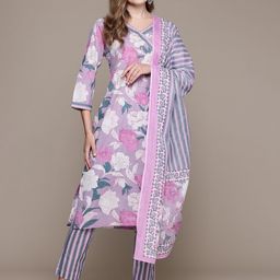 Readiprint Fashions Floral Printed Angrakha Gotta Patti Pure Cotton Kurta Set-image-13