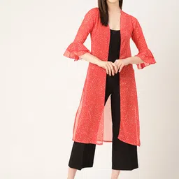 WISSTLER Printed Bell Sleeves Open Front Longline Shrug-31