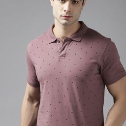 Roadster Men Mauve & Black Printed Polo Collar Pure Cotton T-shirt-picture-14