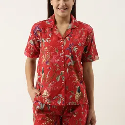 SANSKRUTIHOMES Women Red Printed Cotton Night suit-image-69
