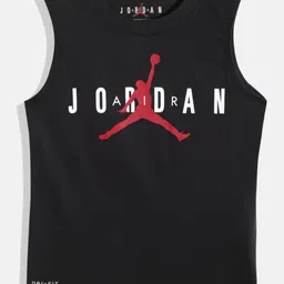 Jordan Boys Black & White Brand Logo Printed T-shirt-image-34
