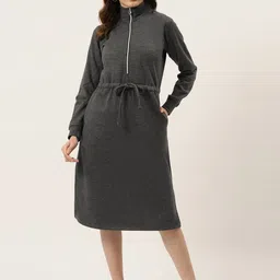 BRINNS Charcoal Grey Fleece Sweatshirt Style Midi Dress-picture-4