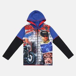 Lil Tomatoes Boys Blue & Black Printed Hooded Sweatshirt-image-66