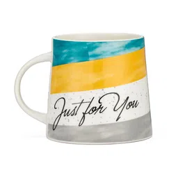 JCPL White & Yellow Set of 2 Printed Ceramic Glossy Mugs 440 ml Each image 2