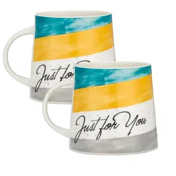 JCPL White & Yellow Set of 2 Printed Ceramic Glossy Mugs 440 ml Each image 3