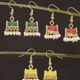 OOMPH Set of 3 Gold Plated Dome Shaped Jhumkas Earrings-15