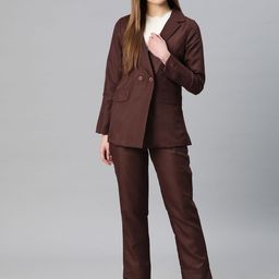Cottinfab Women Solid Double-Breasted Two-Piece Suit-image-22