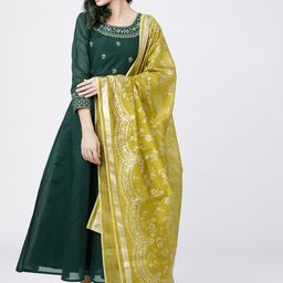 Vishudh Green & Gold-Toned Printed Dupatta image 1