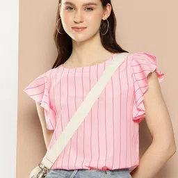 encore by INVICTUS Striped Flutter Sleeve Top-picture-12