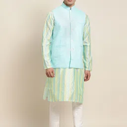 SOJANYA Men Sea Green Woven Design Kurta with Pyjamas With Nehru Jacket-picture-55
