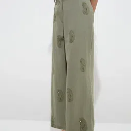 Bombay Paisley by Westside Olive Paisley High-Rise Cotton-Blend Pants-picture-9