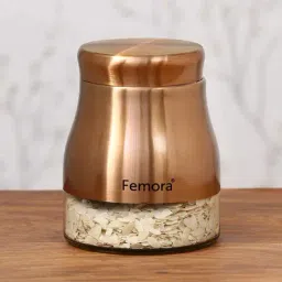 Femora Clear Glass & Steel Metallic Storage Jar (950 ml) - Set of 1-5