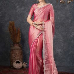 Satrani Punch Pink Embellished Saree With Unstitched Blouse-image-53