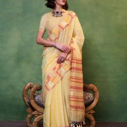 Odette Yellow Silk Blend Woven Design Saree with Unstitched Blouse Piece-picture-43
