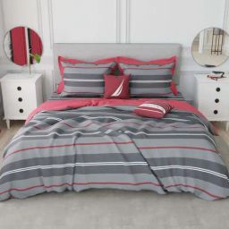Nautica Hampton Grey & Maroon 100% Cotton 210 TC 150 GSM Double Size With Pillow Covers & Comfoter-image-20