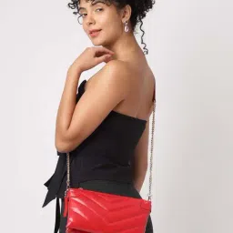 Fastrack Luscious Red Quilted Small Sling Handbag-image-10