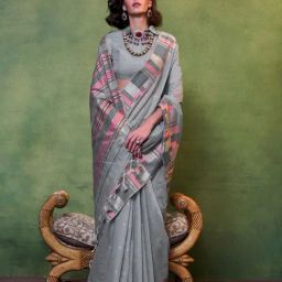 Odette Grey Silk Blend Woven Design Saree with Unstitched Blouse Piece-33