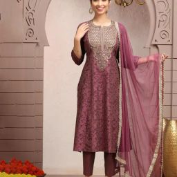 Cotton Culture Wine Poly Silk Embroidered Kurta And Pants With Dupatta-image-21
